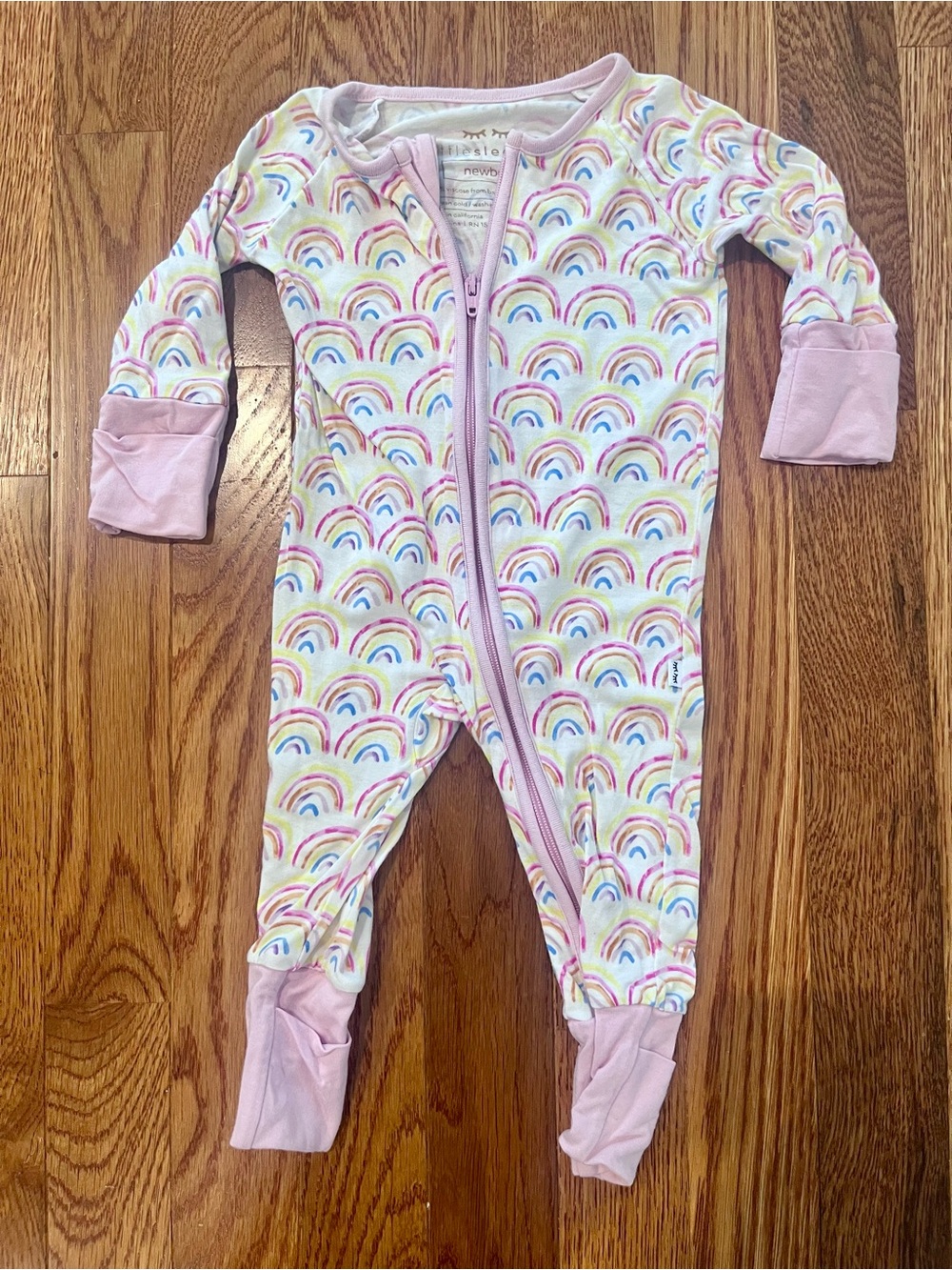 Little Sleepies Zippy Newborn Pink Rainbows EUC